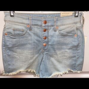 k UNIVERSAL THREAD casual solid blue short fringe button front denim shorts NWT